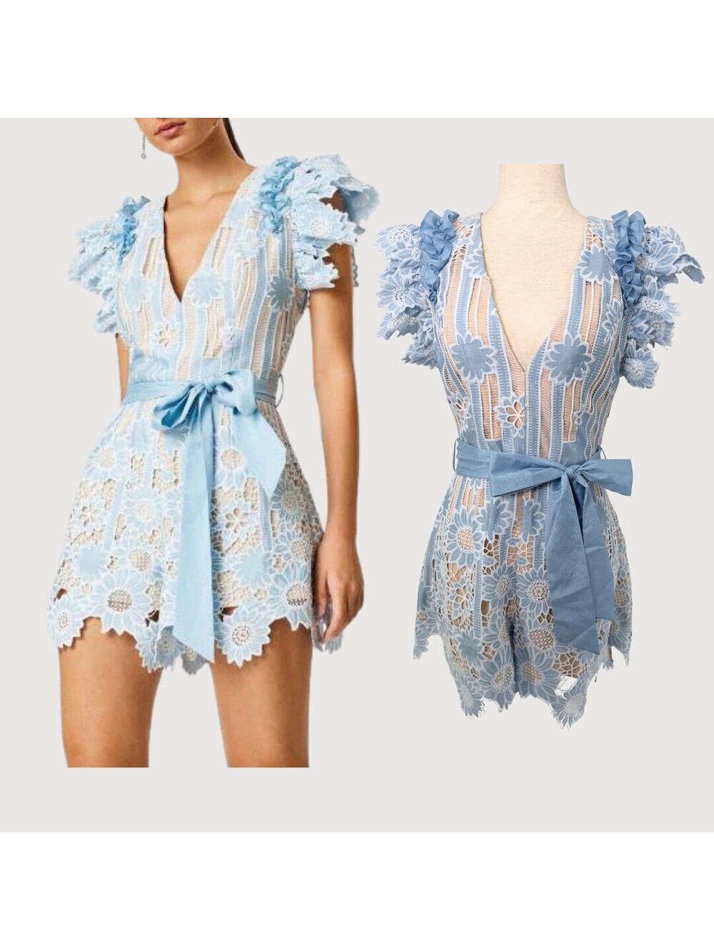 Elliatt Tranquil Playsuit Blue Floral Lace Romper Size S